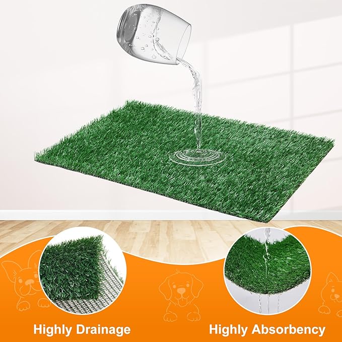 LOOBANI Dog Grass Pad with Tray - Dog Litter Box - Indoor Potty for Apartment and Patio Training - with 2 Packs Grass Pee Pads for Replacement, 16×20 Inch