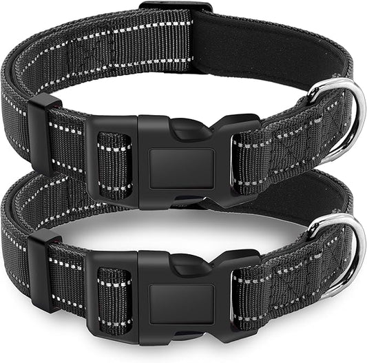 2 Pack Reflective Dog Collar with Safety Locking Buckle, Adjustable Soft Breathable Comfortable Nylon Pet Collar for Small, Medium and Large Dogs, Black, XS