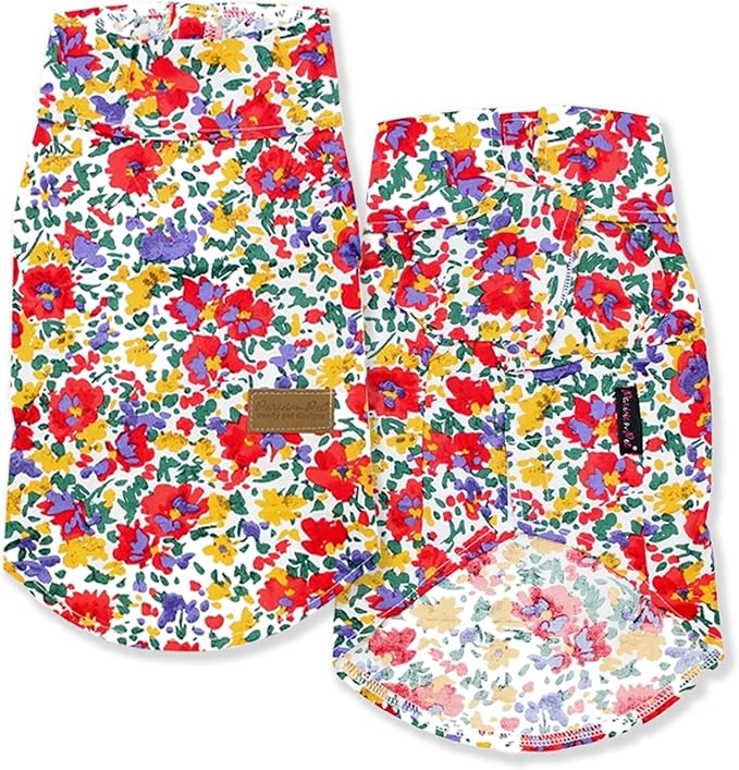 Parisian Pet Floral Dog Shirt - 100% Cotton Summer Clothes - Stylish Beach Outfit - Hook and Loop Closure - Machine Washable - XS