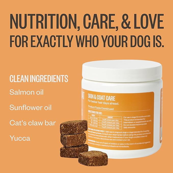 Ollie Dog Skin & Coat Supplement, Soothes Irritated Skin, Promotes Healthy & Shiny Fur & Coat, 60 Count Appx.