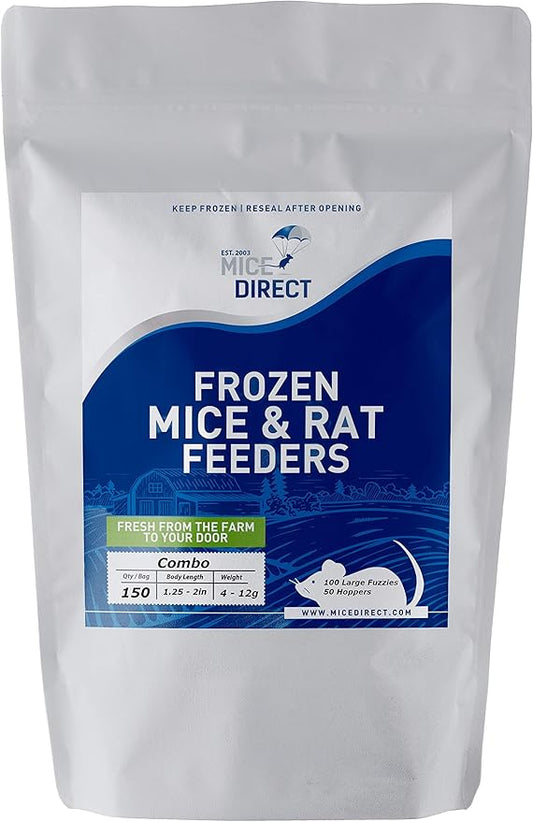 MiceDirect Frozen Mice Combo Pack 100 Fuzzies & 50 Hoppers Frozen Reptile & Snake Food (150 Count)