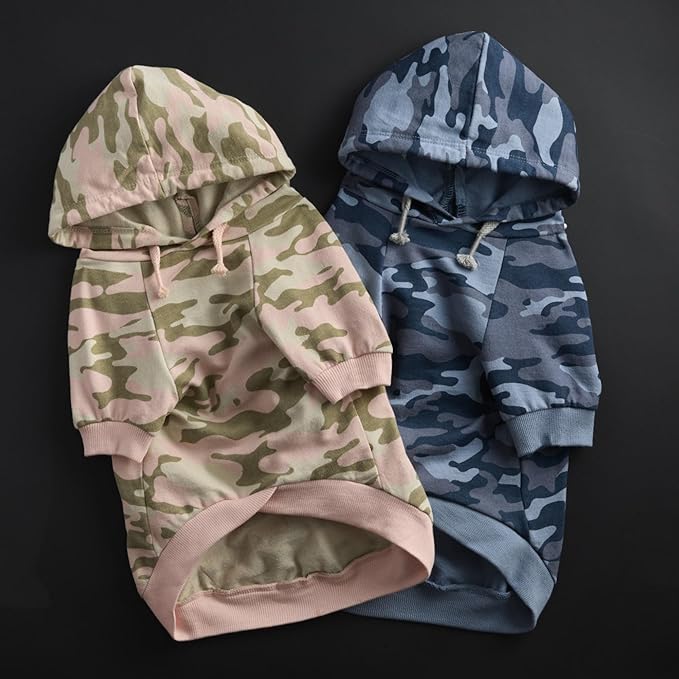 Rocky – The Orginal Lightweight Hooded TEE 100% Organic Cotton Dog Hoodie Pet Coat Sweater for Small, Medium, Large Dogs, Navy Camo, X-Small