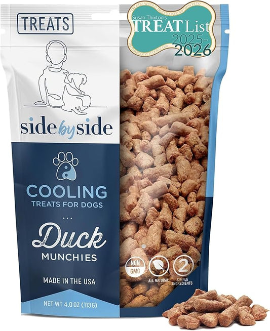 Side by Side Duck Munchies - Cooling Freeze-Dried Dog Treats - Ideal Dog Training Treats, Snack or Reward - Made of Whole Raw Ingredients, Free of Artificial Additives - USA Made (4oz., Pack of 2)