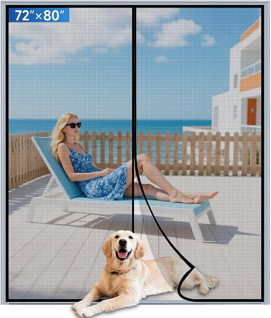 Upgraded PET Mesh Magnetic Screen Door Stronger Than Fiberglass and Polyester,Hands Free,Keep Bugs Out,Pet & Kid Friendly,Suitable for Sliding Doors,Patio and French Doors-72" X 80"