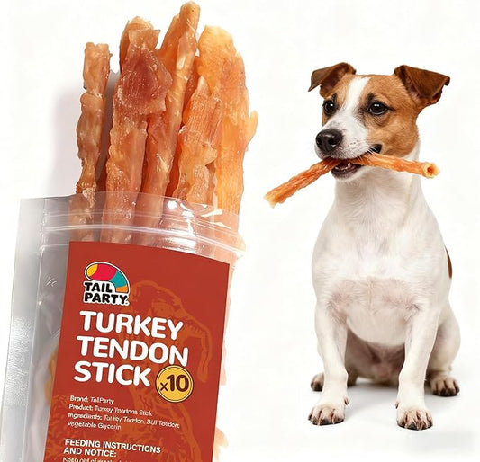 TailParty Turkey Tendons for Dogs: Soft Natural Dental Chew Stick & Puppy Training Treats Long Lasting Snack for Health-Conscious Pet Owners(Strips,4oz)