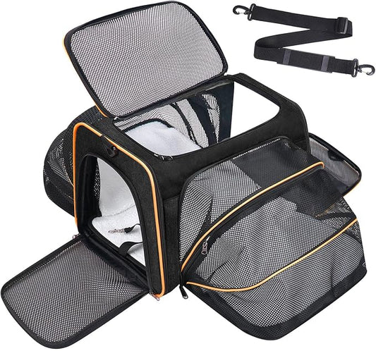 Premium Pet Carrier – Dog & Cat Travel Bag, Airline Approved, Soft-Sided Design for Small to Large Pets, TSA Compliant, Expandable & Collapsible (Black)