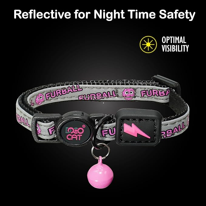 DOCO Cat Collar (Neck Girth - 3/8" x 7.5-12", Weight Upto - 13lb) Reflective Cat Collar with Bell, Breakaway Safety Buckle, Adjustable Nylon Strap for Kittens & Adult Cats (Red)