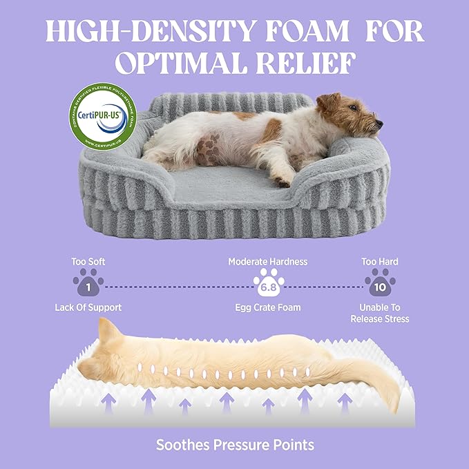 LE SURE Cute L-Plus Dog Beds, Orthopedic Waterproof Large Pet Bed with Sides, Non-Slip Bottom and Egg-Crate Foam Dog Couch Sofa with Washable Removable Cover, Grey