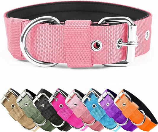 Heavy Duty Tactical Dog Collar - 1.5" Width Military Durable Thick Nylon with Adjustable Metal D Ring & Buckle Working Training K9 Collar for Medium Large Dogs (XL(23"-26"), Pink)