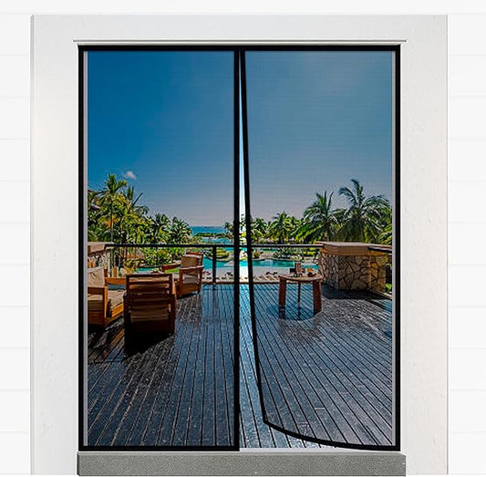 Magnetic Closure Screen Door for 62"x81" French Door Sliding Door Pet and Dog Friendly, Durable Fiberglass Mesh Double Door Screen Mesh Retractable Curtain, Keep Bugs. Mosquito Out, Fly Screen