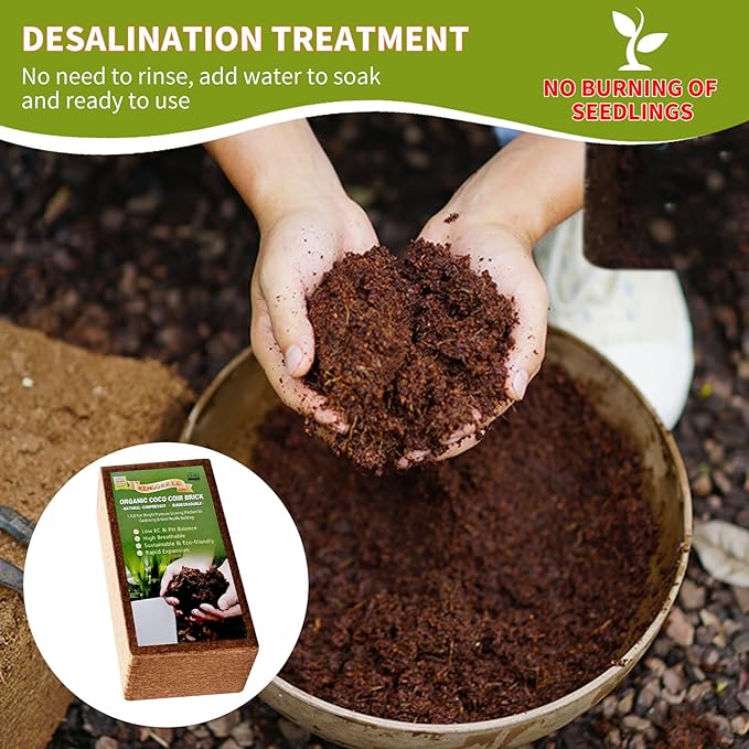 Coco Coir Brick for Plants- 1 Pack,1.4lbs 100% Organic Coconut Coir Soil Neutral pH, for Plant Growth and Root Developmentfor Growing Vegetables & Ideal Reptile Bedding (1)