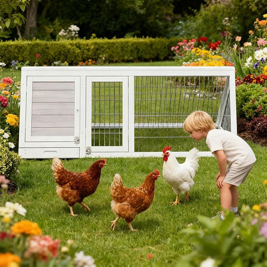 Small Chicken Coop, Wooden Chicken Coop for 2 Chickens Outdoor A-Frame Quail Coop Bunny Cage with 3 Doors,Pull-Out-Tray&Ventilating Wire Fence for Small Animals(Grey)