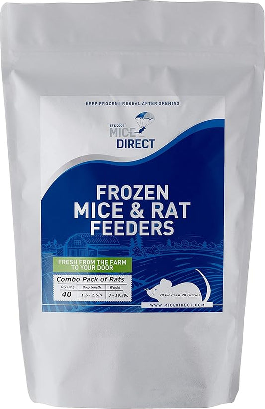 MiceDirect Frozen Rat Combo Pack: Pinkies & Fuzzies Feeder Snake & Reptile Food, 40 Ounce (40 Count) for Reptiles, Snakes, Lizards, Birds of Prey & Amphibians