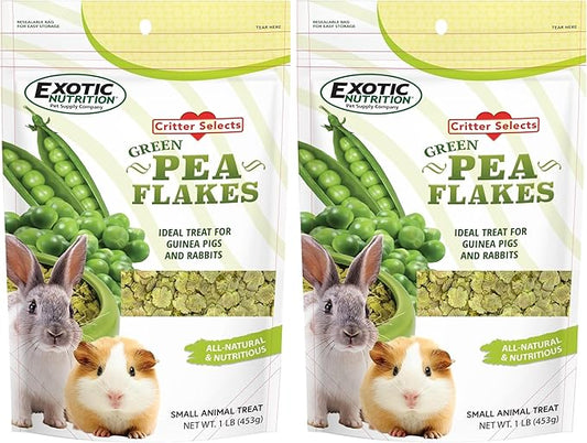 Exotic Nutrition Green Pea Flakes (1 lb.) - Healthy Natural Dried Vegetable Treat - for Rabbits, Guinea Pigs, Hamsters, Chinchillas & Other Small Pets (Pack of 2)