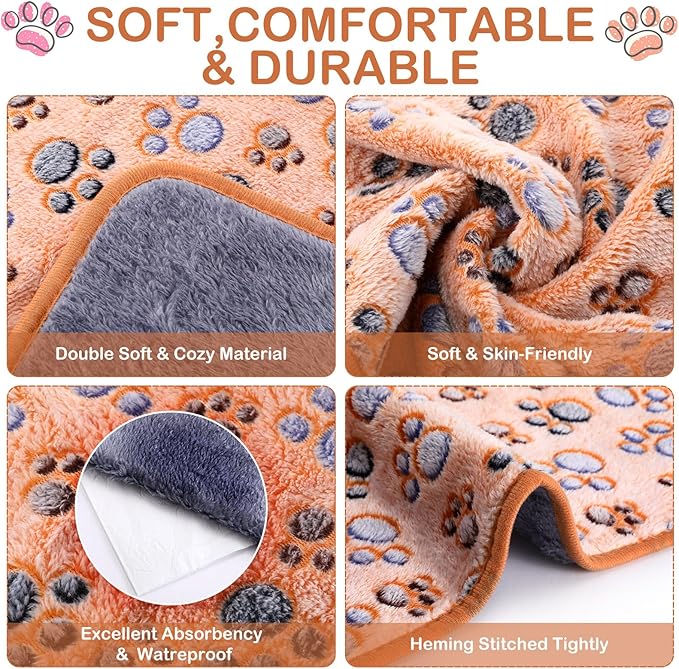 Tudomro 8 Pcs Guinea Pig Blankets Absorbent Washable Animal Fleece Bedding Cage Liners Waterproof Reusable Pet Pee Sleep Mat Pad Cover for Chinchilla Hamster Ferret(Paw,14 x 28 Inch)