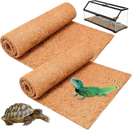 Halatool 2Pack Reptile Carpet 12” X 30” Coconut Fiber Mat for 20 Gallon Reptile Tank Thick Terrarium Bedding Cage Liner Tortoise Habitat Accessories for Turtles Lizard Bearded Dragon Leopard Gecko
