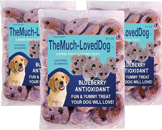 The Much-Loved Dog!™ Blueberry Dog Treats – Natural Biscuits for Small Dogs & Large Breeds – Healthy Puppy Treats for Small Dogs Made in USA, Training Snacks for All Breeds (3 Pack, Blueberry)