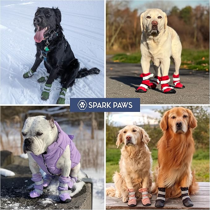 Spark Paws Dog Shoes, Waterproof Dog Boots for Medium to Large Dogs, Non Slip, Breathable Dog Booties and Paw Protectors - 4PCS Doggie Hiking Boots with Reflective Straps - Pink - Size 4