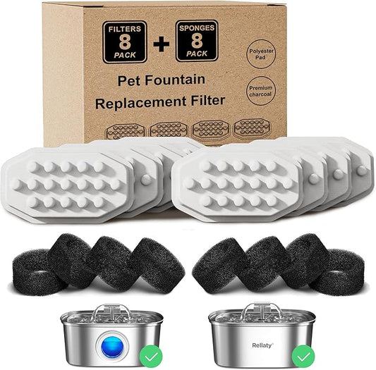 Official Cat Fountain Filters (8 Filters +8 Sponges)