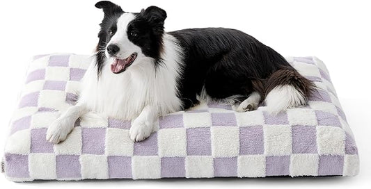 LE SURE Large Dog Beds-Thick Shredded Chopped Foam Pet Bed Indoor with Removable Cover, Cute Modern Fuzzy Plush & Anti Slip Bottom, Purple