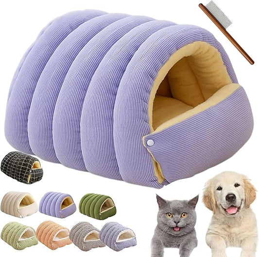 CutyPet Winter Cave,Warmth Cozy Comfort Plush Pet Cave,Cute Cozy Safe Hideaway Cat Bed with Removable Cushion,Warm Soft Removable Washable for Cats and Dogs (Purple, L:22.44 * 14.56 * 11.02 in)