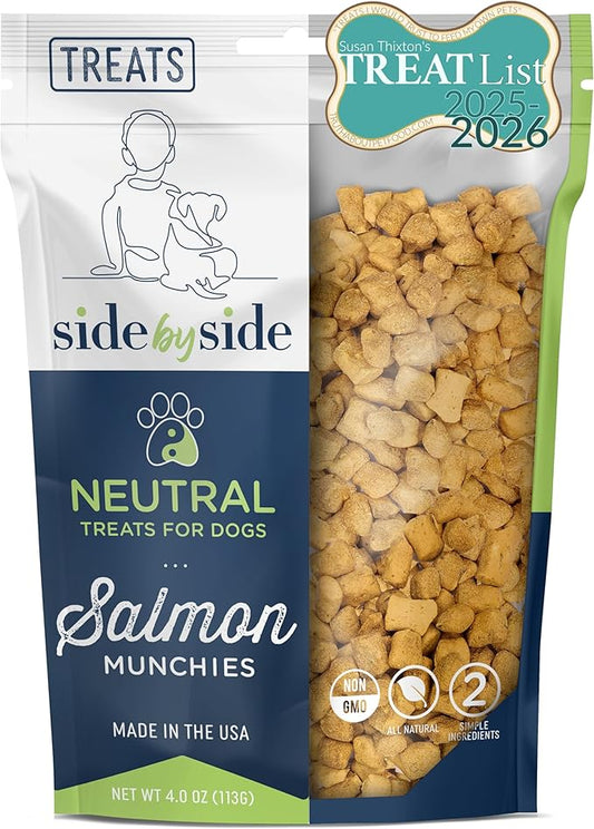 Side by Side Salmon Munchies - Neutral Freeze-Dried Training Treats - Ideal Dog Training Treats, Snack or Reward - Single Whole Raw Ingredient, Free of Artificial Additives - USA Made (4oz, Pack of 2)
