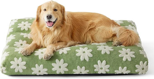 LE SURE Extra Large Dog Bed-Thick Shredded Chopped Foam Pet Bed Indoor with Removable Cover, Cute Modern Fuzzy Plush & Anti Slip Bottom, Green