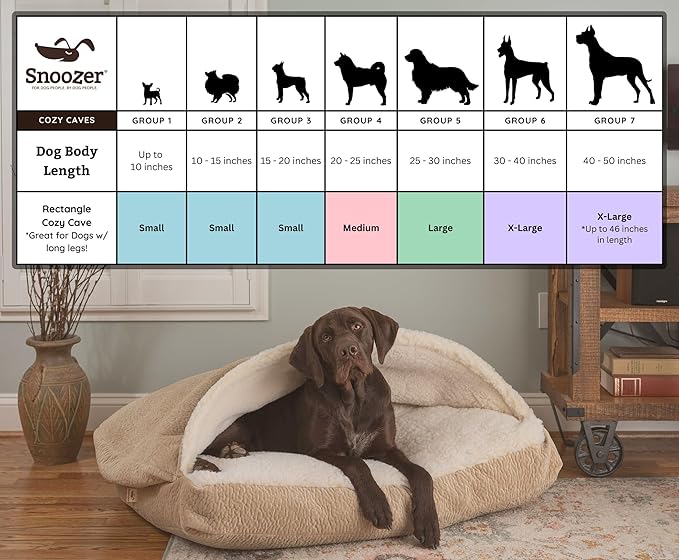 Snoozer Luxury Rectangle Cozy Cave Dog Bed - Indoor Dog Bed with Cover Cave, Covered Calming Burrow for Medium & Large Sized Pets with Blanket Attached, Enclosed, Washable - Large, Buckskin