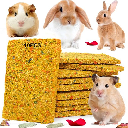 Rabbit Toys 10pcs Crispy Bunny Chew Treat Guinea Pig Timothy Hay Chips Compressed Hamster Molar Snack for Grinding Teeth Nutritional Chinchillas Food Dental Squirrel Gerbil Rat Chipmunk Pet