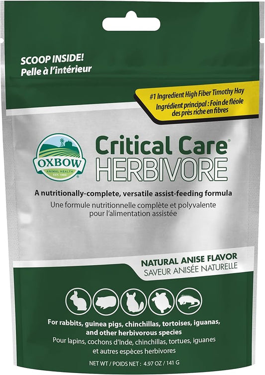 Oxbow Critical Care Herbivore, Emergency Guinea Pig Food, Rabbit Food for Recovery, Made with Timothy Hay, Anise Flavor, Veterinary Formula, Critical Care for Guinea Pig Emergency Kit, 141 gram bag
