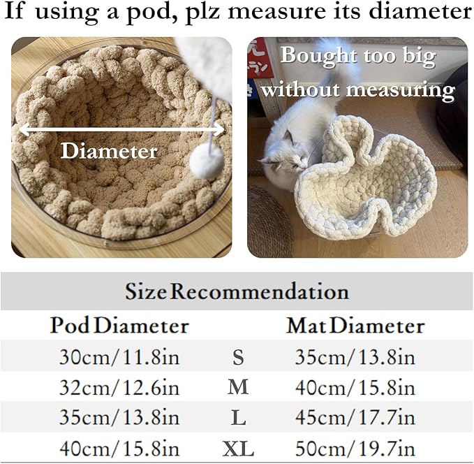 Cat Knitted Bed Mat, Extra-Soft Washable Warm Round Pads Cushions for Indoor Kittens, Cat Trees Towers, Perfect for Kneading and Sleeping (Blue,Medium)