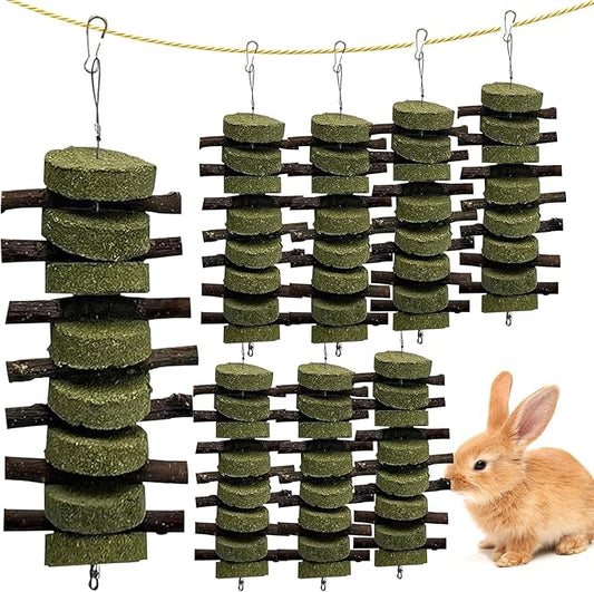 kathson 8PCS Bunny Chew Toys for Teeth Grinding, Chinchilla Treats Organic Bamboo Sticks Natural Fruitwood Branches for Rabbits Guinea Pigs Hamsters (Fruitwood Sticks+Alfalfa Cakes)