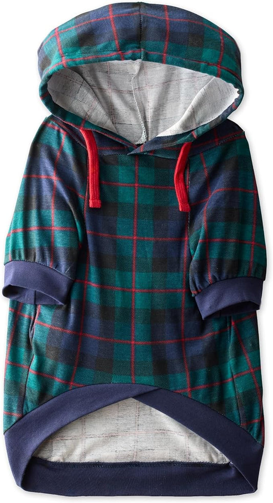 Rocky – The Orginal Lightweight Hooded TEE 100% Organic Cotton Dog Hoodie Pet Coat Sweater for Small, Medium, Large Dogs, Black Watch Plaid, Large