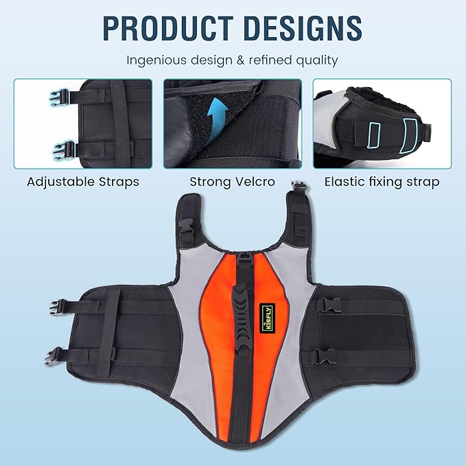 Reflective Dog Life Vest for Boating and Swimming – Heavy-Duty Adjustable Swimming Vest with Rescue Handle for Large Breeds (XXL, Orange)
