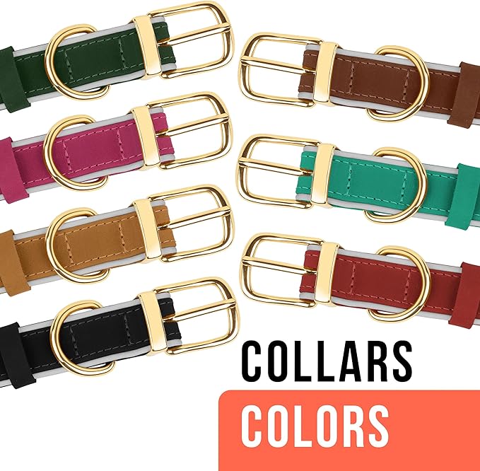 OOPSDOGGY Reflective Geniune Leather Airtag Dog Collar Soft Padded Collars for Small Medium Large Breed Dogs Puppy, 4 Sizes, 7 Colors (Brown, Large, 15"-19")