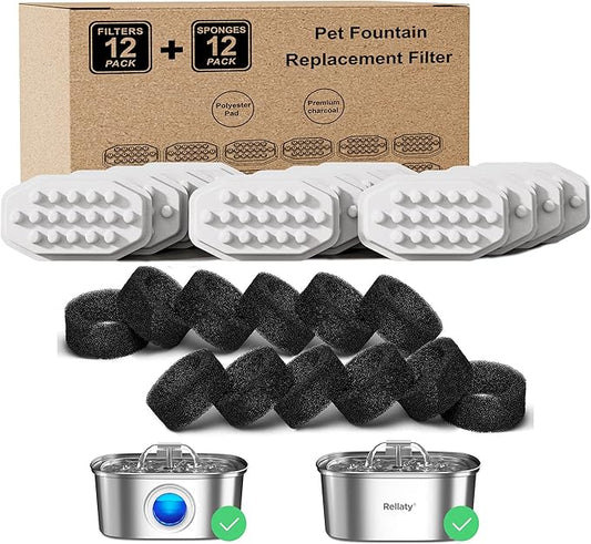 Official Cat Fountain Filters (12 Filters +12 Sponges)