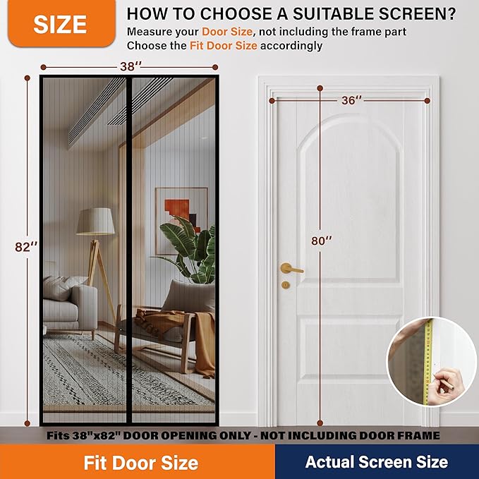Magnetic Screen Door，Screen Door Mesh，Keep Bugs Out, Heavy-Duty Mesh Curtain,Pet and Kid Friendly, Works with Front Doors, Sliding Doors（36 x 80 Inches Gray