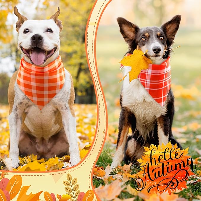 Abbylike 50 Pcs Fall Plaid Dog Bandanas Bulk Autumn Bandanas for Dogs Triangle Kerchief Bibs Scarf for Small Medium Large Pets Thanksgiving Costume Accessories, 25 Styles (31.5 x 21.7 x 21.7 Inch)