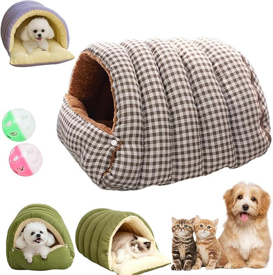 Expectation Cat Bed, Removable and Washable Winter Closed-Off Cat Bed, Soft Fluffy Warm Autumn/Winter Cats House, Washable Non-Slip Pet Sleeping Bag for Indoor Cats Small Dogs (G,Medium)