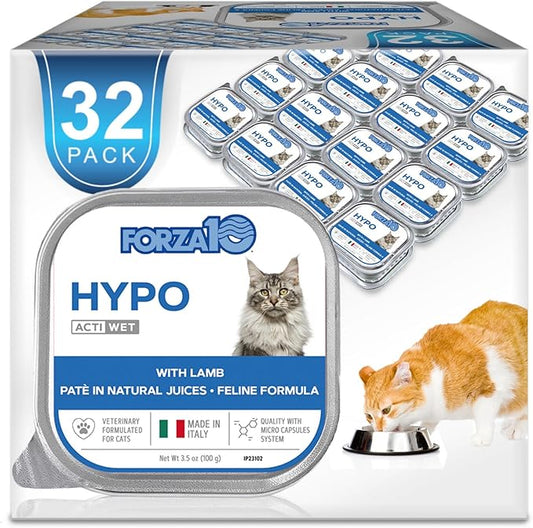 Forza10 Wet Hypoallergenic Cat Food, Canned Wet Cat Food, for Adult Cats with Allergy and Skin and Coat Conditions, 32 Pack Case of 3.5 Ounce Each (Lamb)