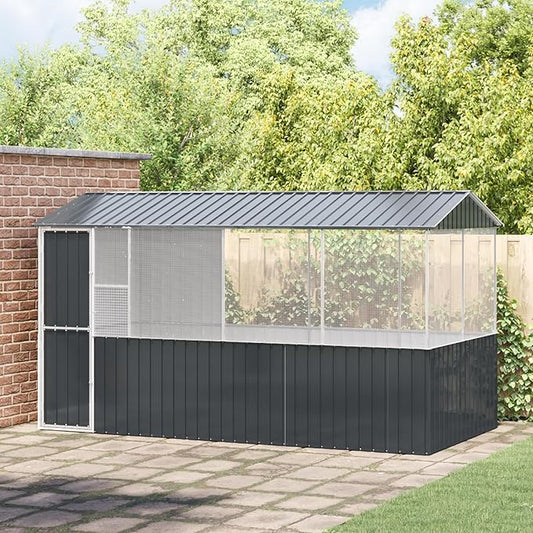 Walk-in Bird Aviary Cage, Suitable for Various Small Animals, Anthracite Galvanized Steel, 82.3"x163.4"x91.7",-358