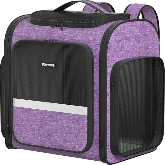 Pawtners Dog Carrier Backpacks Large Cat Backpack with Anti-Scratch Mesh, Foldable Designed Pet Backpack Carrier for Kitten Small Dogs & Large Cats Up to 18 Lbs, Dog Carrier for Travel Outdoor