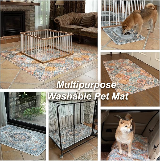 nunubaby Washable Pee Pads for Dogs, Stylish, Non-Slip and Leak-Proof Pee Pads. Reusable Potty Pads for Dogs for Crates and Floors.(Red/Multi, 24" x48")