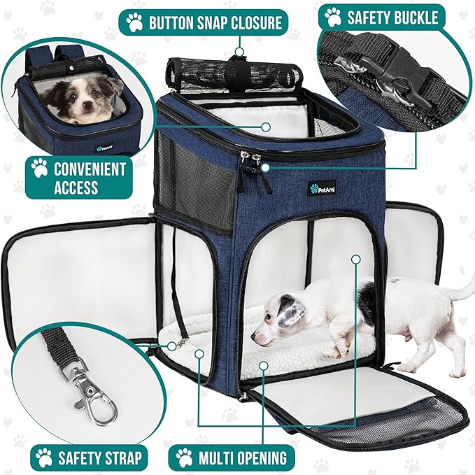 PetAmi Dog Backpack Carrier, Airline Approved Cat Backpacks for Carrying Small Large Cats, Pet Carrier Back Pack, Ventilated Soft Sided for Travel, Hiking, Camping, Max 18 lbs, Navy