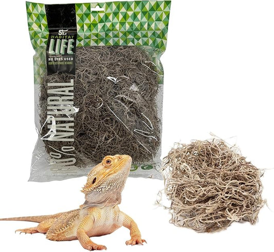 The Habitat Life - Natural Spanish Moss - for Reptiles, Amphibians & Invertebrates Terrariums - Humidity Control - Breathable Bedding - Dye-Free & Safe - Medium - 1 Pack
