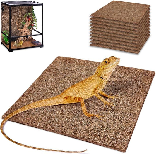 ZeeDix 10 Pcs Reptile Carpet, 12X12 inch Natural Coconut Fiber Liner Mat Flooring Accessories for Reptile Tank - Bearded Dragon Tortoise Lizard Turtle Snake Leopard Gecko Substrate Bedding