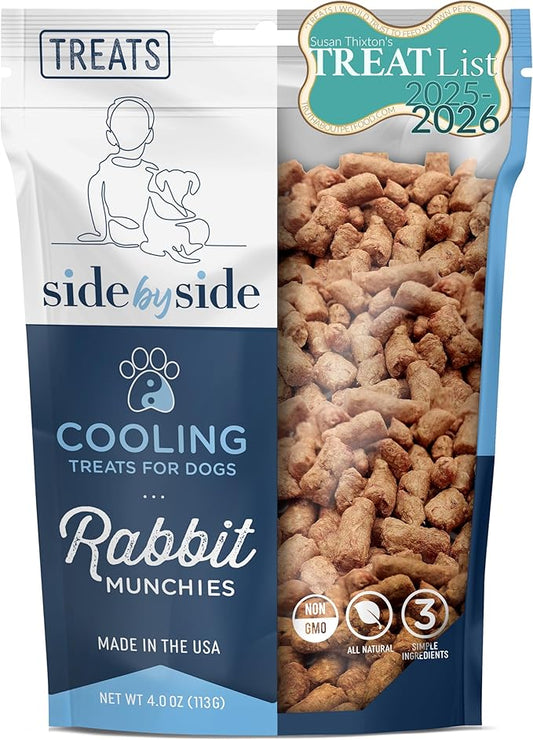 Side by Side Rabbit Munchies - Cooling Freeze-Dried Dog Treats - Ideal Dog Training Treats, Snack or Reward - Made of Whole Raw Ingredients, Free of Artificial Additives - USA Made (4oz., Pack of 2)