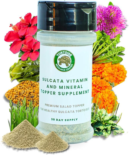Sulcata Tortoise Calcium, Vitamin and Mineral Topper Supplement | Salad Topper for Baby Sulcata Tortoises | Promotes Health, Immunity and Strong Shell | 30-Day Supply in Easy to Use Shaker
