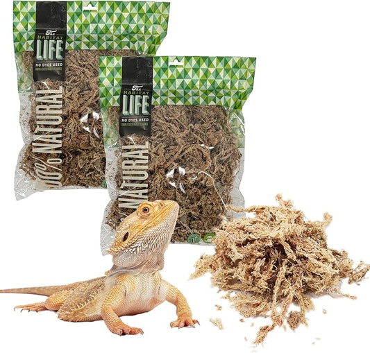 The Habitat Life - Natural Sphagnum Moss - for Reptiles, Amphibians & Invertebrates Terrariums - Humidity Control - Ideal for Burrowing & Nesting - Dye-Free & Safe - Medium - 2 Pack