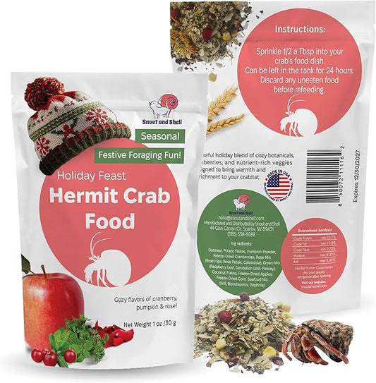 Limited Edition Holiday Feast Premium Hermit Crab Food – Natural Seasonal Treat for Christmas & Thanksgiving | Nutritious Cranberry, Pumpkin & Rose Petal Blend for Enrichment & Health, 1 oz Bag